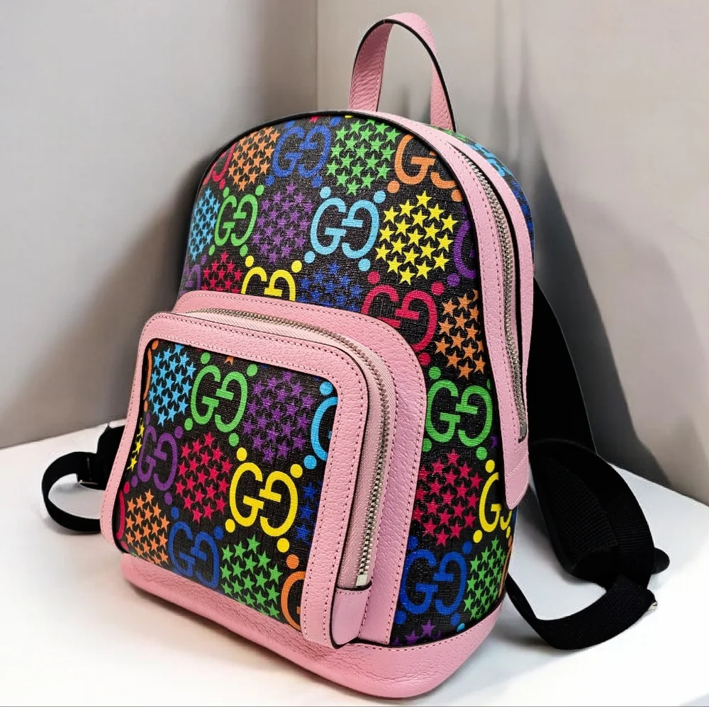 Gucci GG Psychedelic Small Backpack Multicolor Monogram Pink Leather Bag - Picture 7 of 15